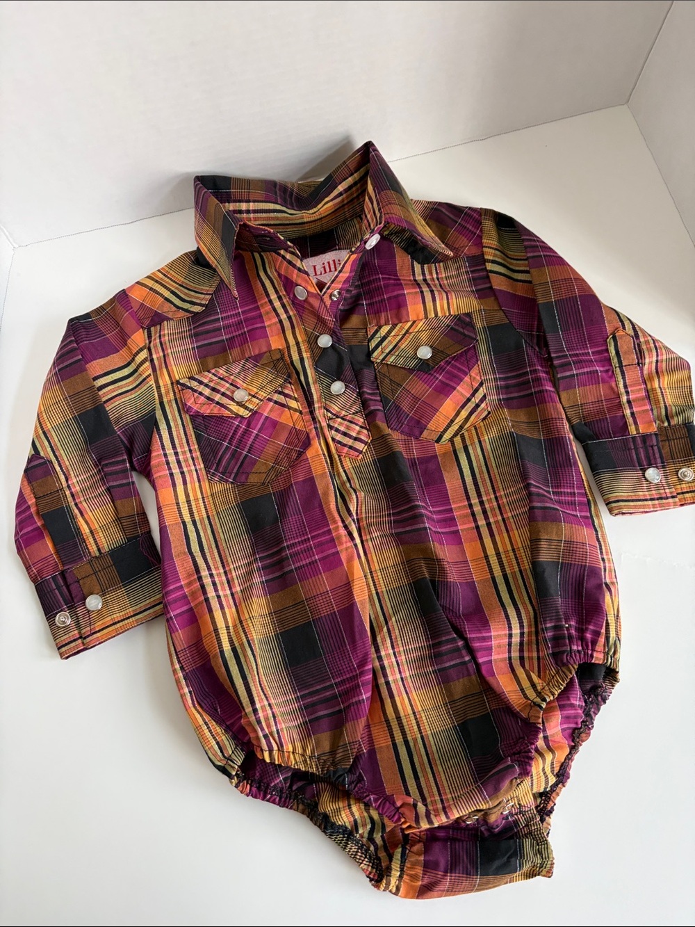 Lilly Pulitzer Plaid Button-Front Baby Girl Bodysuit - Purple & Orange